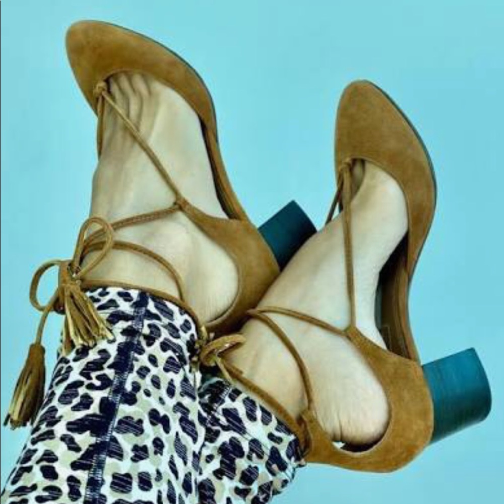Aquazzura Cognac Boheme Tassel Suede Pumps size 39
